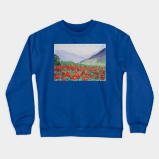 A field with red poppies in Maienfeld, Switzerland Crewneck Sweatshirt